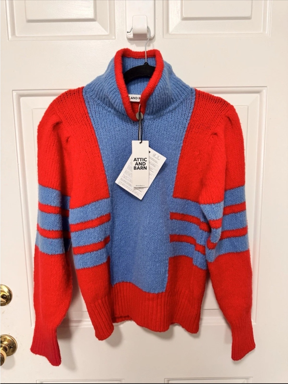 Attic And Barn Wool Blend Sweater Red Blue Size Medium NWT
